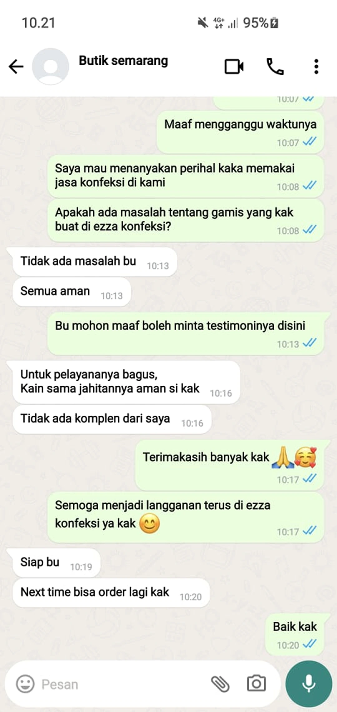 Testimoni customer ezza konfeksi